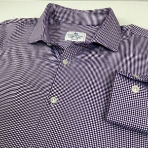 Mizzen+Main‎ Mens XL Purple Gingham Knit Dress Shirt Trim Fit Business Casual